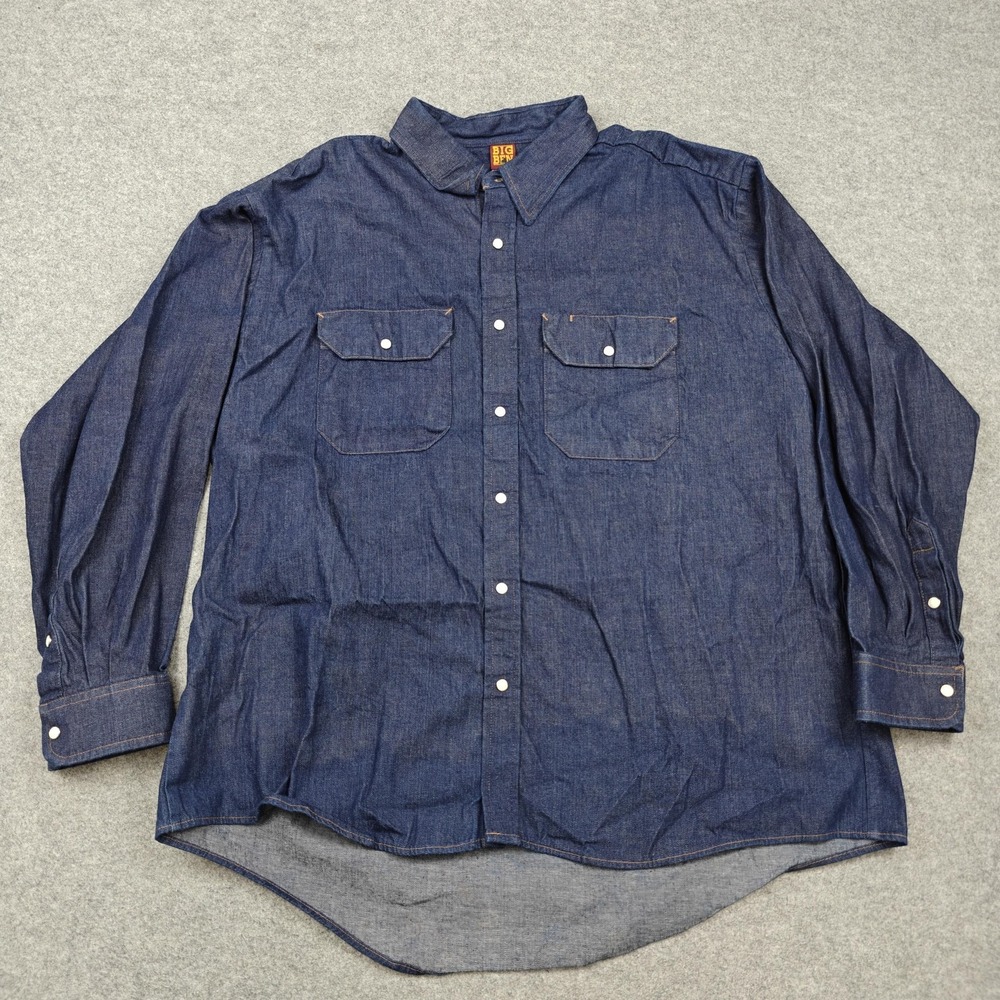 Vintage Big Ben Shirt Mens 2XL Blue Denim Long Sleeve Snap Western Workwear